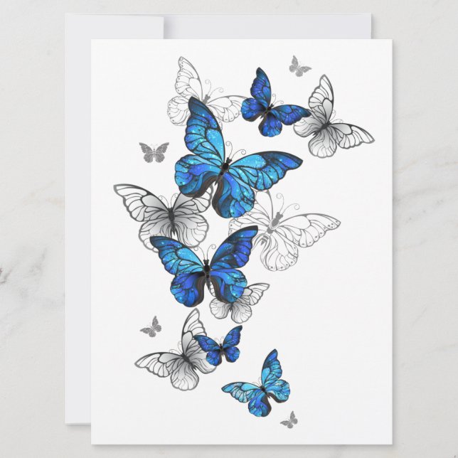 Invitation Papillons volants bleus Morpho (Devant)