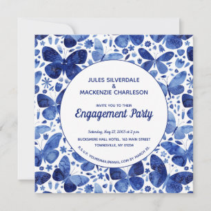 Invitation Papillons Watercolor Blue Engagement Party