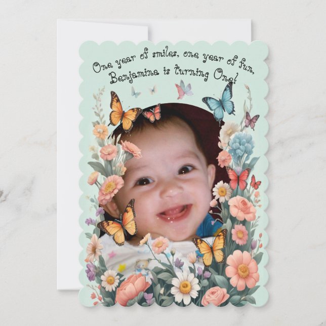 Invitation Papillons Whimsical & Fleurs Pastel Pour Enfants (Devant)