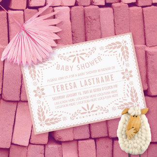 Invitation Pappo rose or picado Mexicaine bébé douche