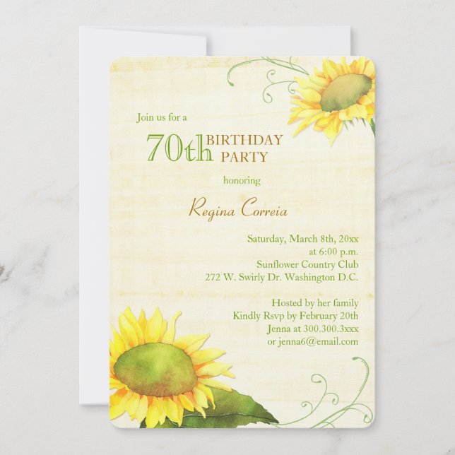 Invitation Papyrus Tournesols 70e fête d'anniversaire (Devant)