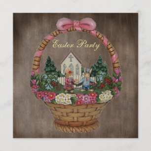 Invitation Pâques Bunnies et panier de l'église Fête de Pâque