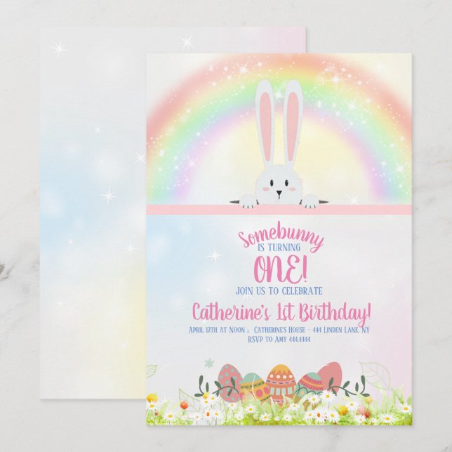 Invitation Pâques d'anniversaire de Bunny (Devant / Derrière)