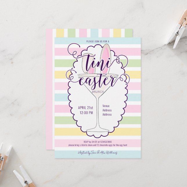 Invitation Pâques dimanche Martini Cocktail Brunch Pique-niqu (Devant/Arrière en situation)