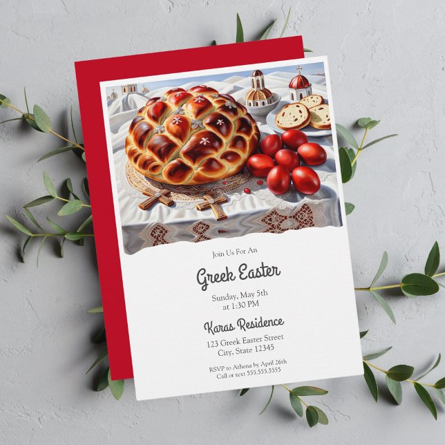 Invitation Pâques élégant grec (Stunning oil painting brings Greek Easter to life. Immersive tradition.)