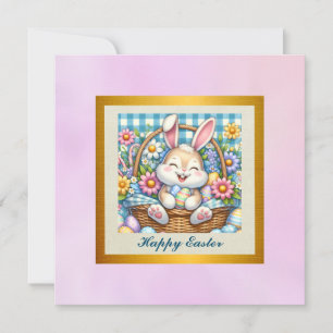 Invitation Pâques joyeuses avec du lapin mignon, des oeufs et