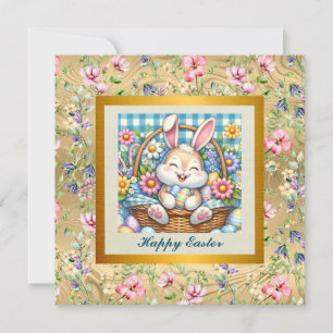 Invitation Pâques joyeuses avec du lapin mignon, des oeufs et