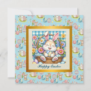Invitation Pâques joyeuses avec du lapin mignon, des oeufs et
