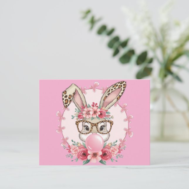 Invitation Pâques mignonne Floral Bunny Leopard cadeau (Debout devant)