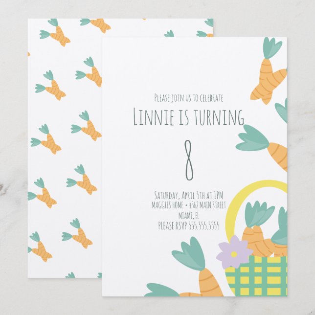 Invitation Pâques Panier rempli de carottes Anniversaire Kraf (Devant / Derrière)