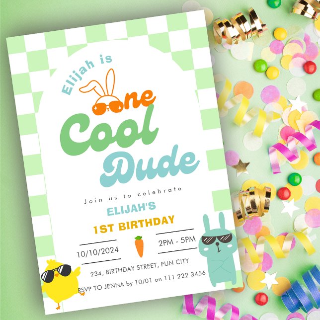 Invitation Pâques Un Cool Dude Boy 1er Anniversaire (Easter One Cool Dude Boy 1st First Birthday Invitation)