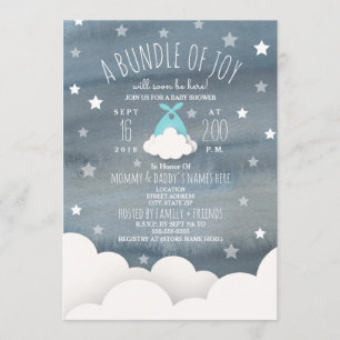 Invitation Paquet bleu de nuages de joie + Bébé d'aquarelle