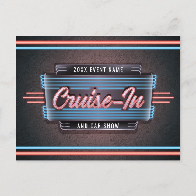 Invitation par carte postale Neon Cruise-In (Devant)