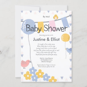 Invitation Par courrier Ballons et oiseaux Baby shower garçon