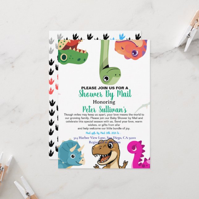 Invitation par courrier pour une Baby Shower avec  (Devant/Arrière en situation)
