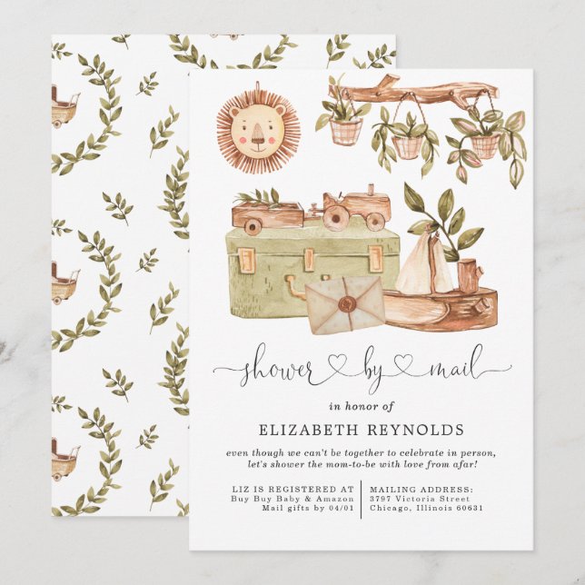 Invitation par courrier pour une Baby Shower Bohèm (Devant / Derrière)