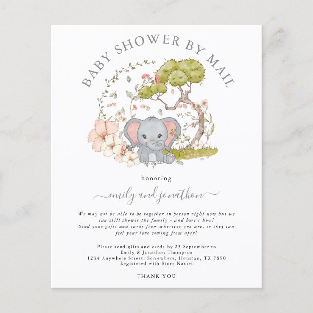 Invitation par courrier pour une Baby Shower éléph (Devant)