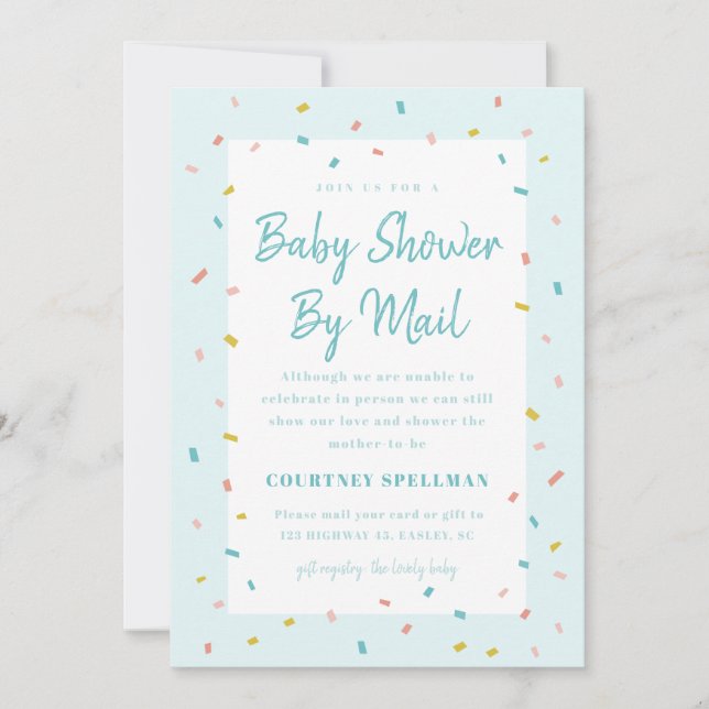 Invitation par courrier pour une Baby Shower Moder (Devant)