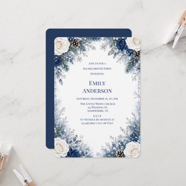 Invitation Par de Mariée Rose Blanche Bleue de Pays des Merve (Devant/Arrière en situation)
