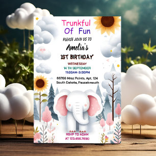 Invitation Par Éléphant blanc en bois Anniversaire Premier 1e