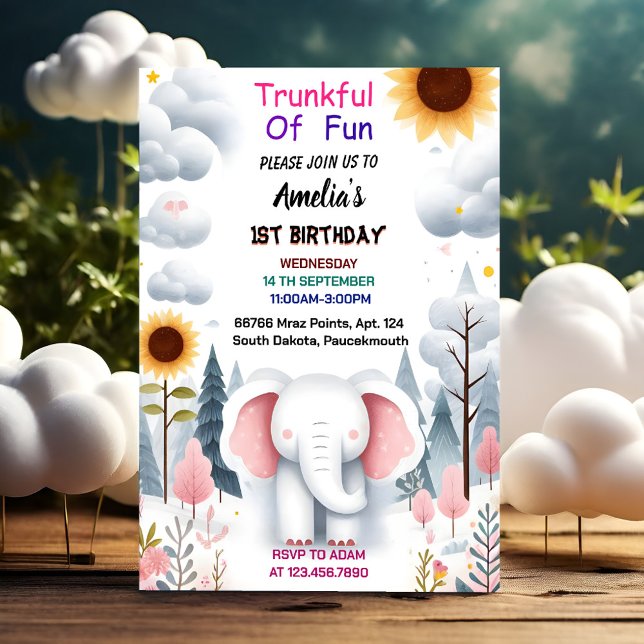 Invitation Par Éléphant blanc en bois Anniversaire Premier 1e (Créateur téléchargé)