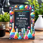 Invitation Par Fun Lab Kids Geek Nerd Mad Science 9e annivers<br><div class="desc">Préparez-vous à une explosion avec notre "Fun Lab Kids Geek Nerd Mad Science 9th Birthday Invitation"! Parfait pour les jeunes passionnés de science, ce design dynamique et décalé prépare le terrain à une inoubliable fête sur le thème de la science. Les éléments ludiques et les graphismes colorés enthousiasmeront vos invités...</div>
