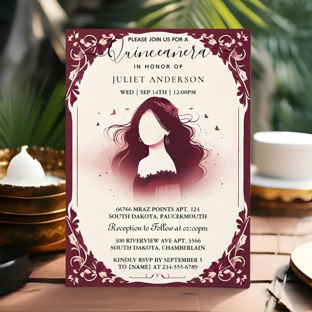Invitation Par Silver Plum Lace Gown Boho Burgundy Quinceaner (Créateur téléchargé)
