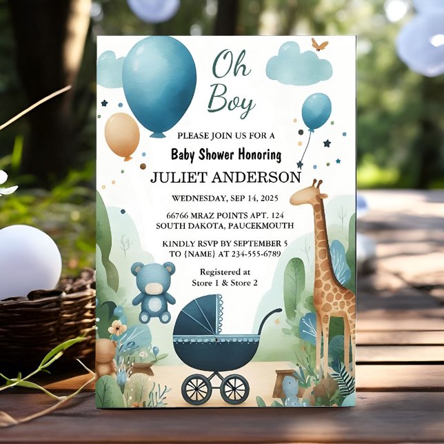 Invitation Par Soft Boho Bear Blue Cub Welcome Baby Boy Shoy (Créateur téléchargé)