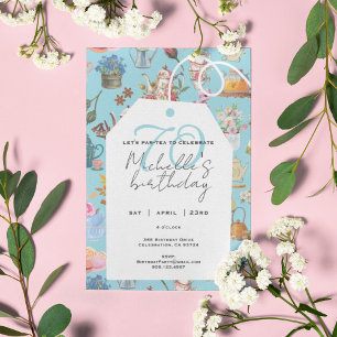 Invitation Par Tea 70e anniversaire Printemps Floral Blue