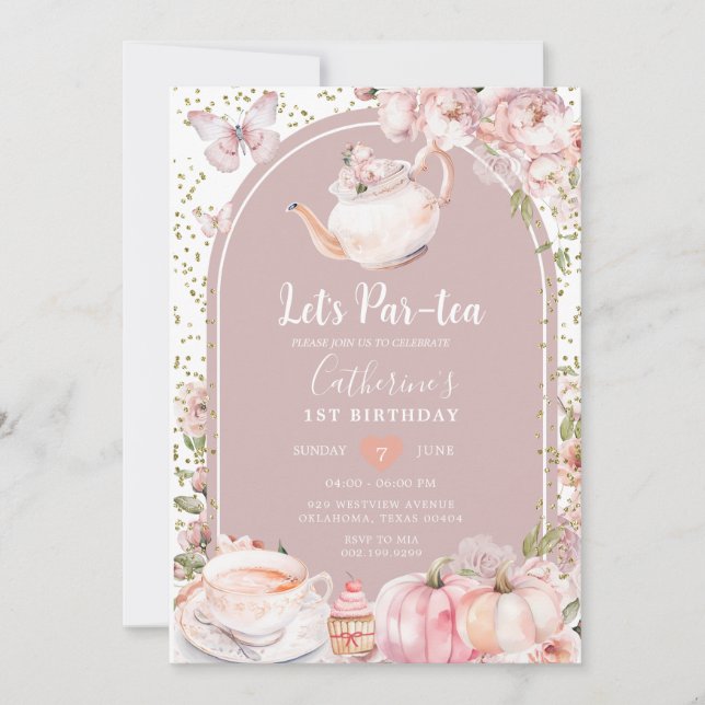 Invitation Par tea Anniversaire Tea Party Citrouille (Devant)