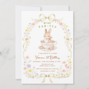 Invitation Par-Tea Bunny 1er Anniversaire fleur sauvage