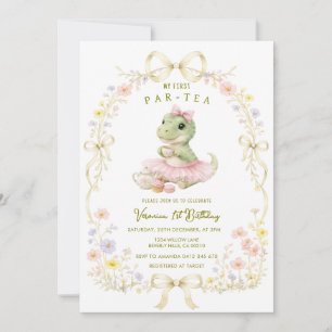 Invitation Par-Tea Dino 1er anniversaire fleur sauvage