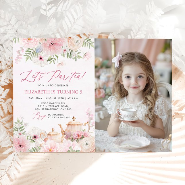 Invitation Par tea Floral Tea Girl Anniversaire Photo (Créateur téléchargé)