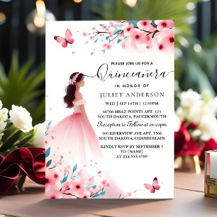 Invitation Par Wood Tree Rose Girl Cherry Blossom Quinceanera