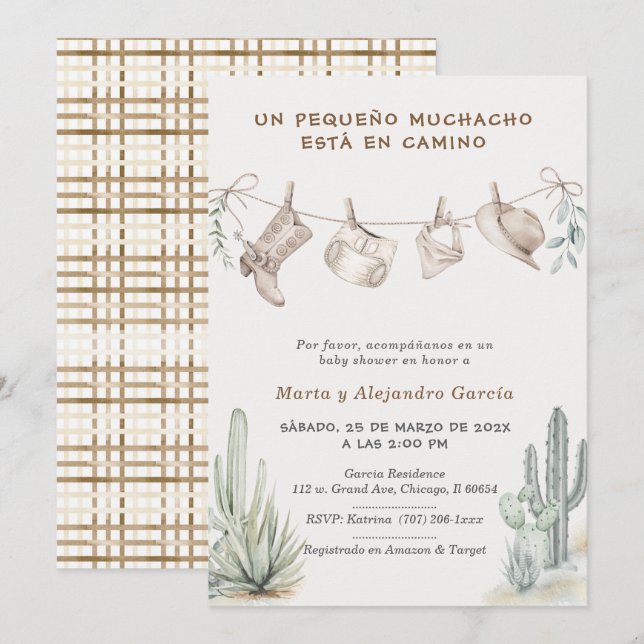 Invitation Para Baby shower Vaquero Niño Personalizadas (Devant / Derrière)