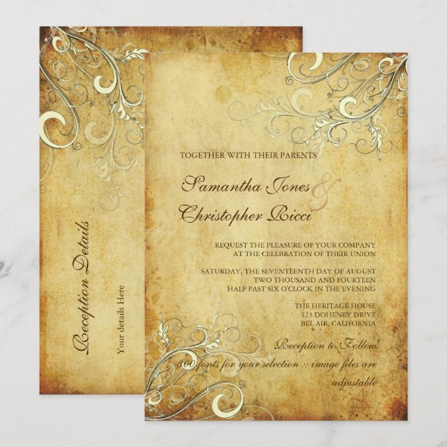 Invitation PARACHEMINEMENT PixDezines VINTAGE DE CRÈME SWIRLS (Devant / Derrière)