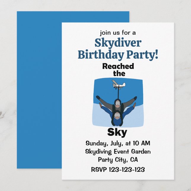 Invitation Parachutisme Atteint Le Ciel Fête D'anniversaire D (Devant / Derrière)