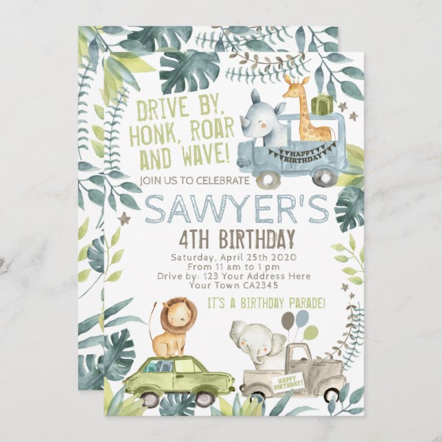 Invitation Parade d'anniversaire de la jungle (Devant / Derrière)