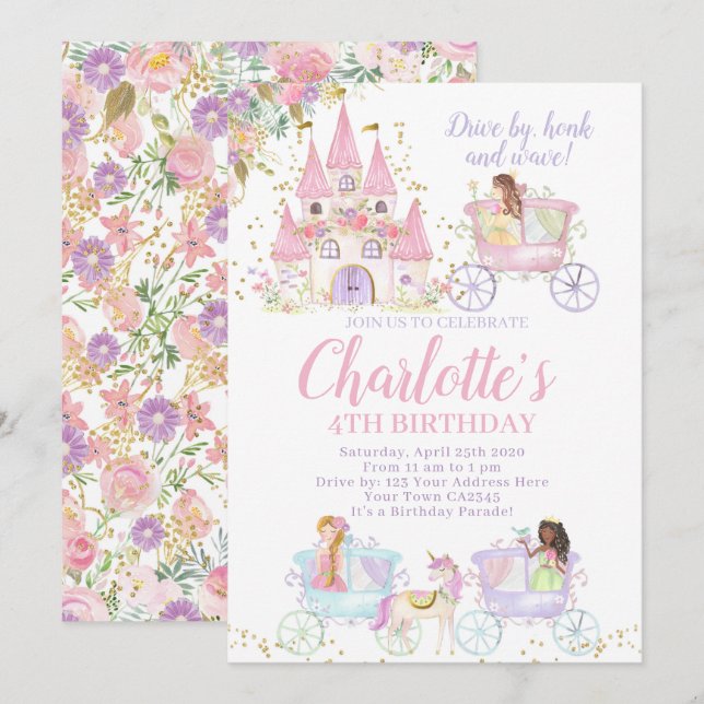 Invitation Parade d'anniversaire de la princesse (Devant / Derrière)