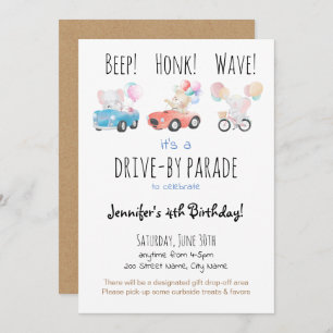 Invitation Parade d'anniversaire en voiture