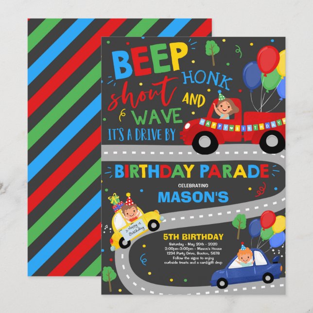 Invitation Parade D'Anniversaire Parade Bleue (Devant / Derrière)