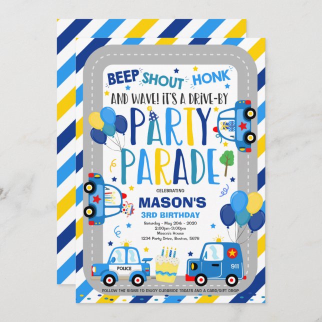 Invitation Parade D'Anniversaire Parade De Police (Devant / Derrière)