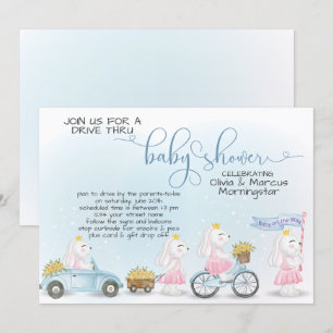 Invitation Parade de Bunny Bleu Cute Drive À Travers le Baby