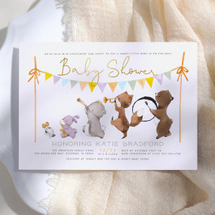 Invitation Parade des animaux des bois Baby shower neutre