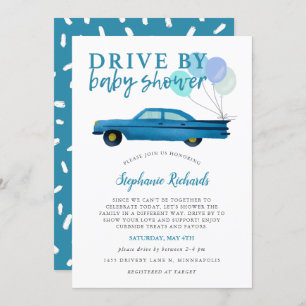 Invitation Parade En Voiture Bleue Baby shower