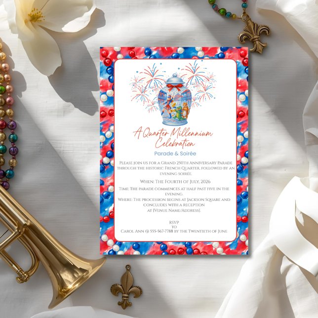 Invitation Parade et fête du 250e anniversaire Pot à gingembr (250th Anniversary Parade & Party Ginger Jar Invitation)