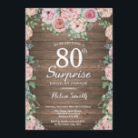 Invitation Parade Rustique Floral Pink Surprise 80th Drive-by<br><div class="desc">Les tourterelles roses florales russes surprennent la 80e Invitation à la parade en voiture pour les femmes. Fleur florale aquarelle. Fleurs de roses et de pivoines élégantes. Anniversaire adulte. Arrière - plan en bois rustique. Country Vintage Retro. 13e 15e 16e 18e 20e 21e 30e 40e 50e 60e 70e 80e 90e...</div>