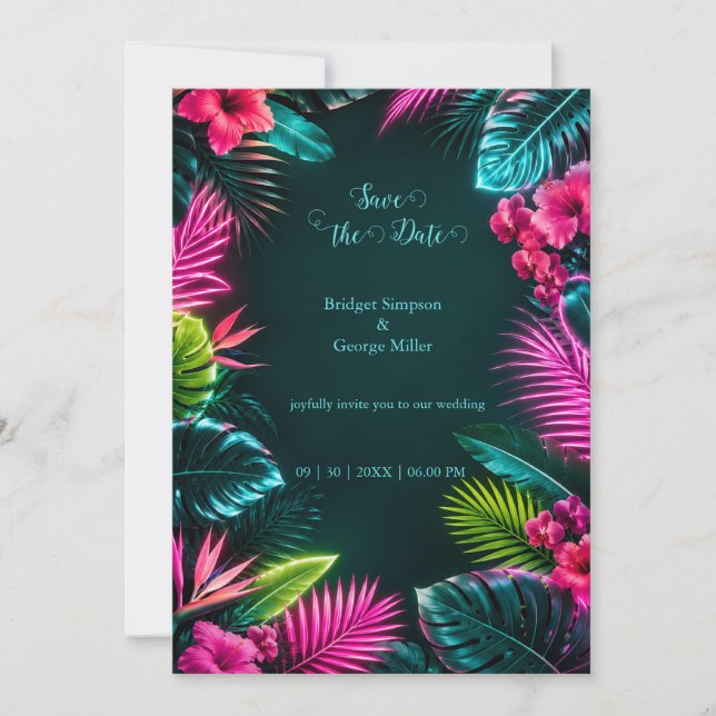 Invitation Paradis de mariage botanique néon tropical (Devant)