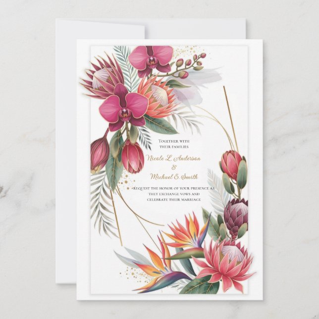 Invitation Paradis floral tropical Mariage or botanique  (Devant)