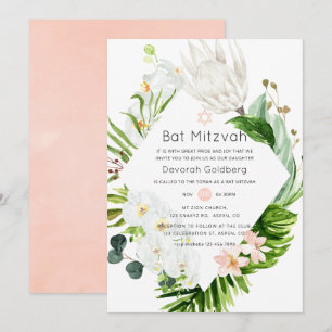 Invitation Paradis luxuriant rose Tropical Floral Bat Mitzvah